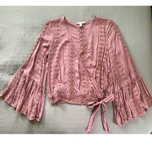 American Eagle Mauve Bell Sleeve Blouse